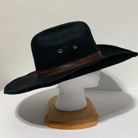 Frye Black Wool Western Cowboy Hat With Brown Leather Band Unisex - Picture 6 of 9